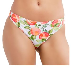 BCBG Peach watercolor print size large scrunch butt bottoms swim L bikini suit